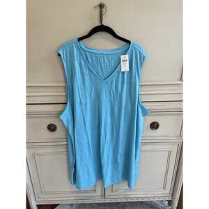 J.Jill Pima V-neck Sleeveless Blue Tunic NWT $55 4X Plus Size 100%‎ Cotton